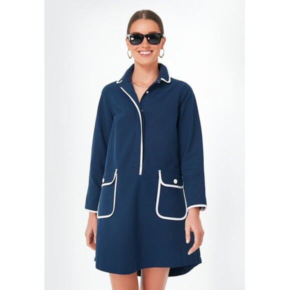Pomander Place by Tuckernuck Navy Perkins Shirt Dress Size L Shift Mini Coastal - Picture 1 of 8